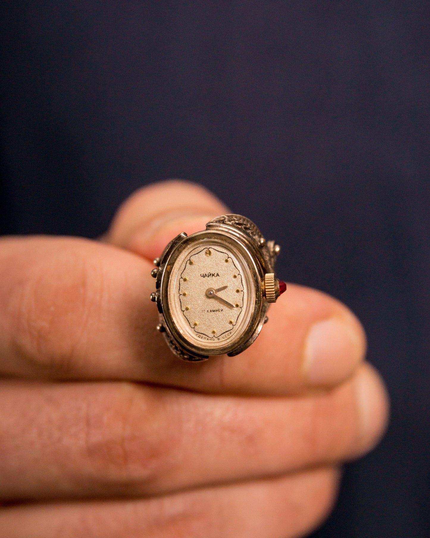 Vintage Ring watch  "Chaika" with ruby stone crown , Vintage Ring watch ,gold plated watch ring ,Womens watch, Mechanical watch