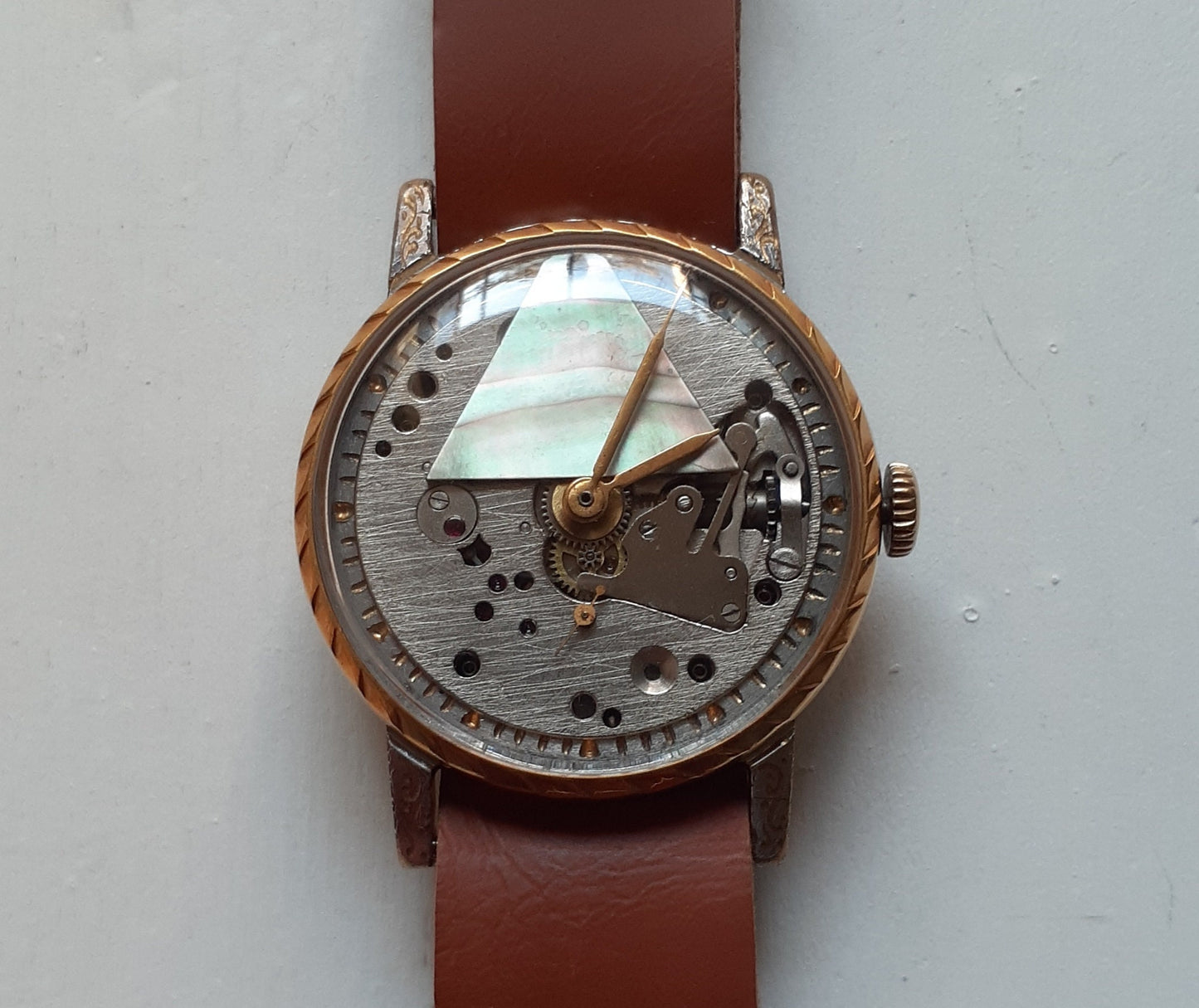 Skeleton Watch with pearl pyramid ,Soviet watch ,Ukraine watch ,Vintage Watch ,Mens watch ,Mechanical watch, classic watch- USSR Vintage