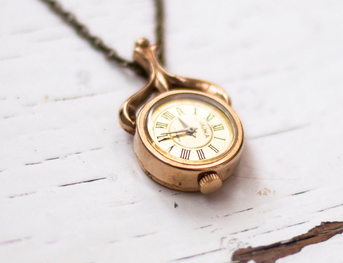 Vintage pendant watch "Chaika", Gold plated watch with enamel , gold watch ,Womens watch, Mechanical watch