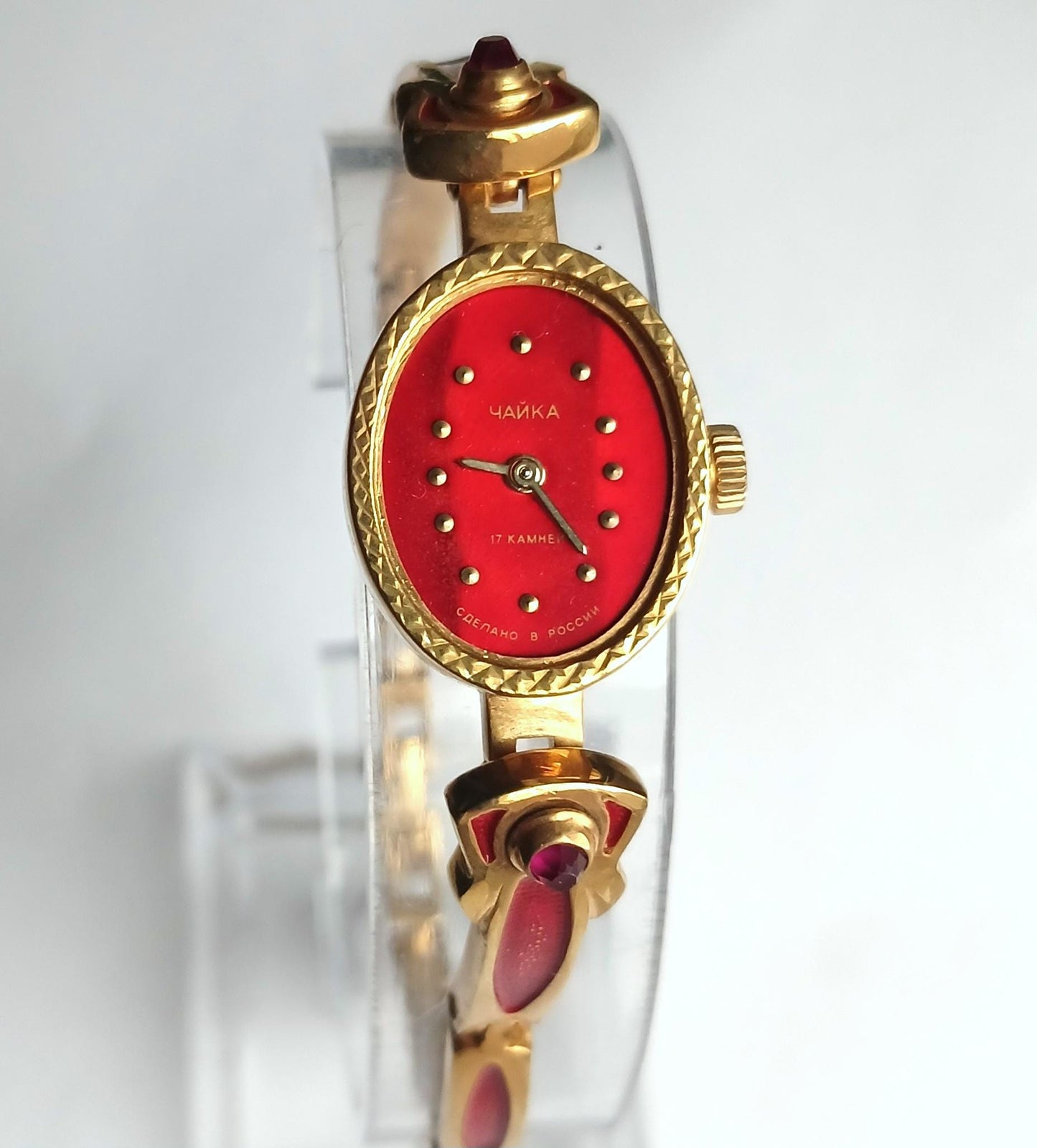 Soviet watch - "Chaika" with ruby stones in bracelet