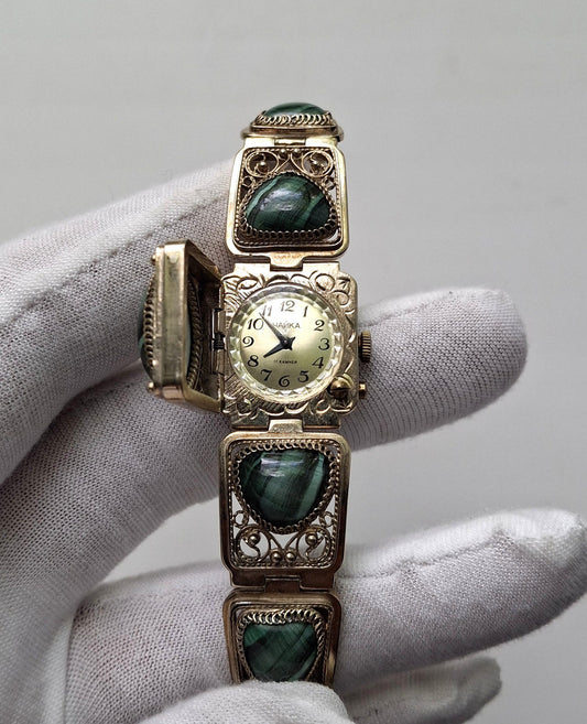 Soviet watch "Chaika" with malachite stones, Vintage Watch ,Ukraine watch ,Womens watch ,gold watch , Mechanical watch, Christmas Gift WATCH