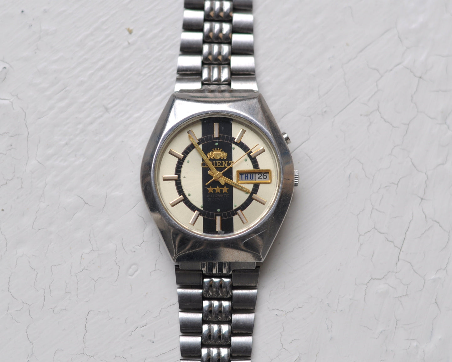 Orient watch, Vintage watch , Japan watch ,Mens watch ,Automatic watch, steel watch, classic watch, white watch, minimalwatch