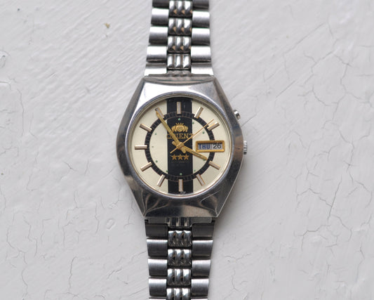 Orient watch, Vintage watch , Japan watch ,Mens watch ,Automatic watch, steel watch, classic watch, white watch, minimalwatch