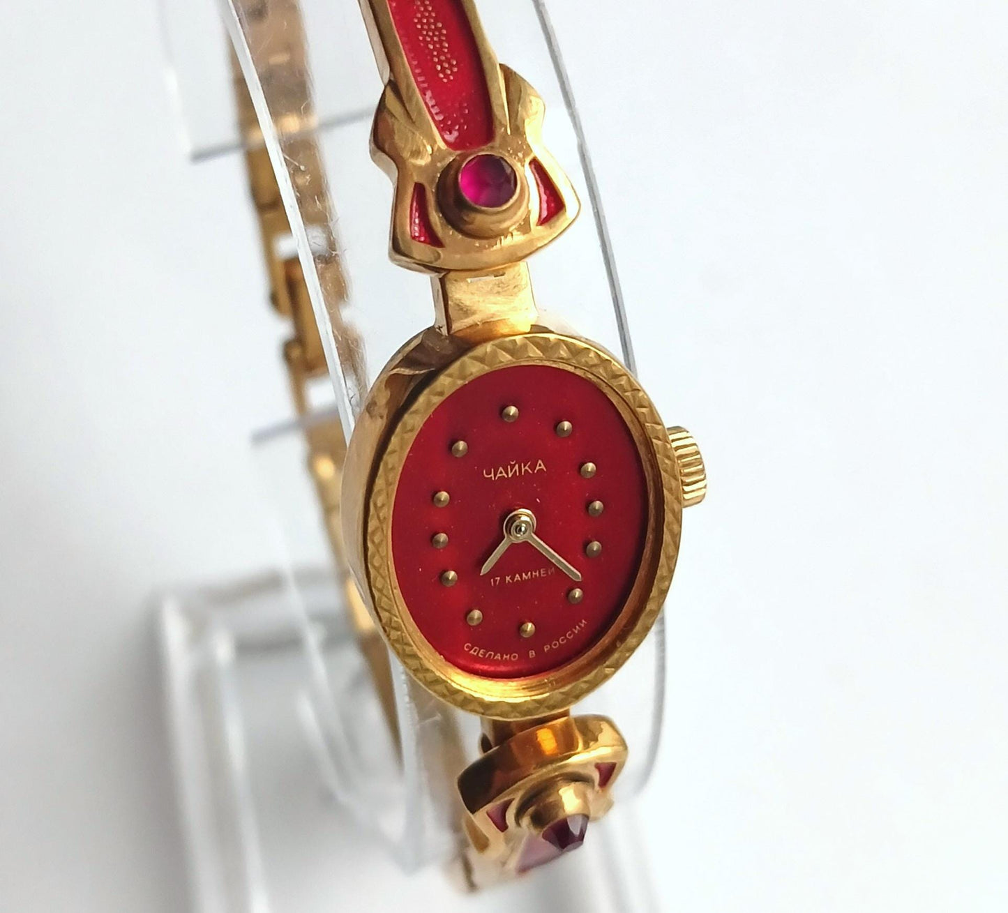 Soviet watch - "Chaika" with ruby stones in bracelet