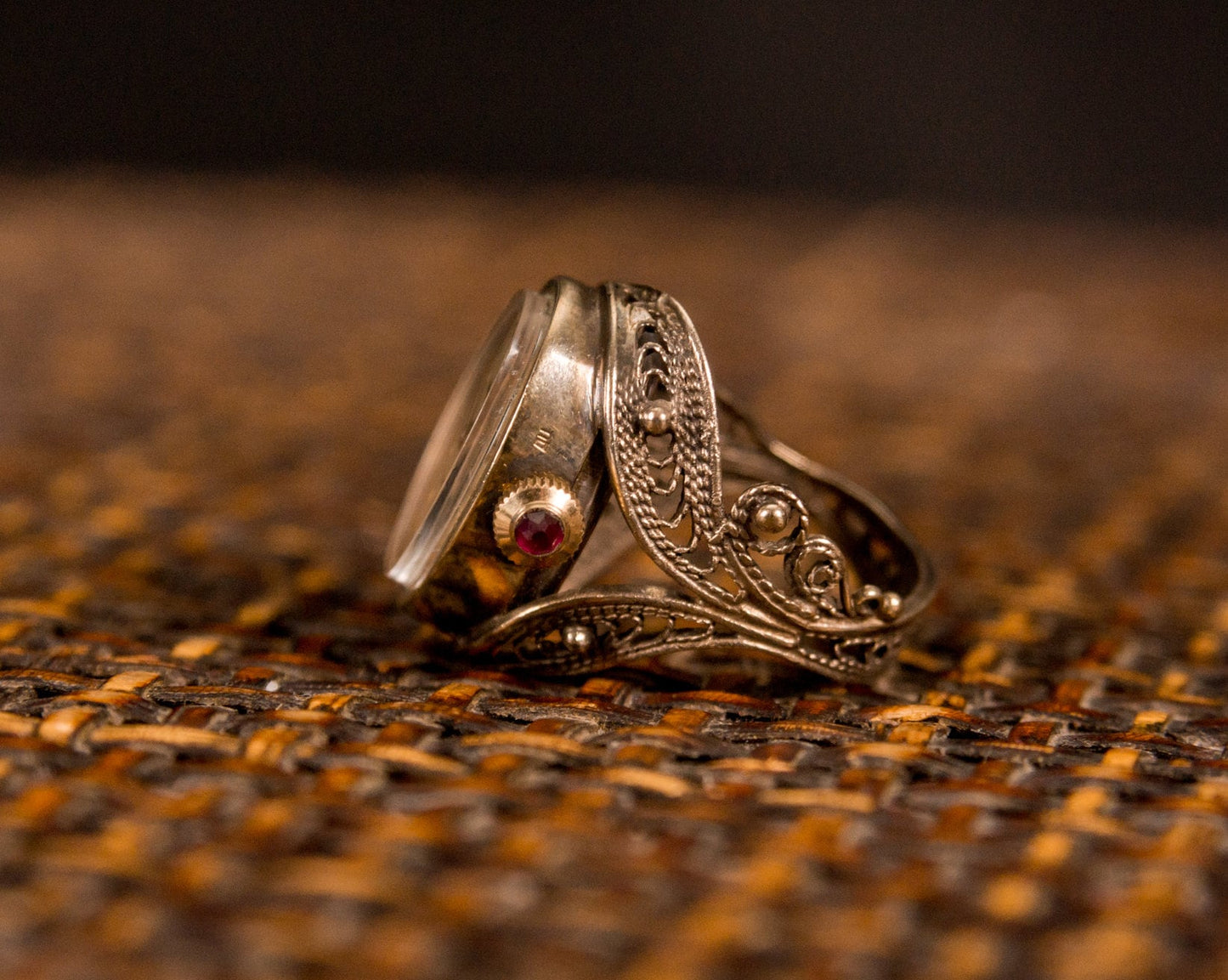 Vintage Ring watch  "Chaika" with ruby stone crown , Vintage Ring watch ,gold plated watch ring ,Womens watch, Mechanical watch