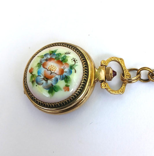 Pendant watch "Chaika", Gold plated watch with enamel , gold watch ,Womens watch, Mechanical watch