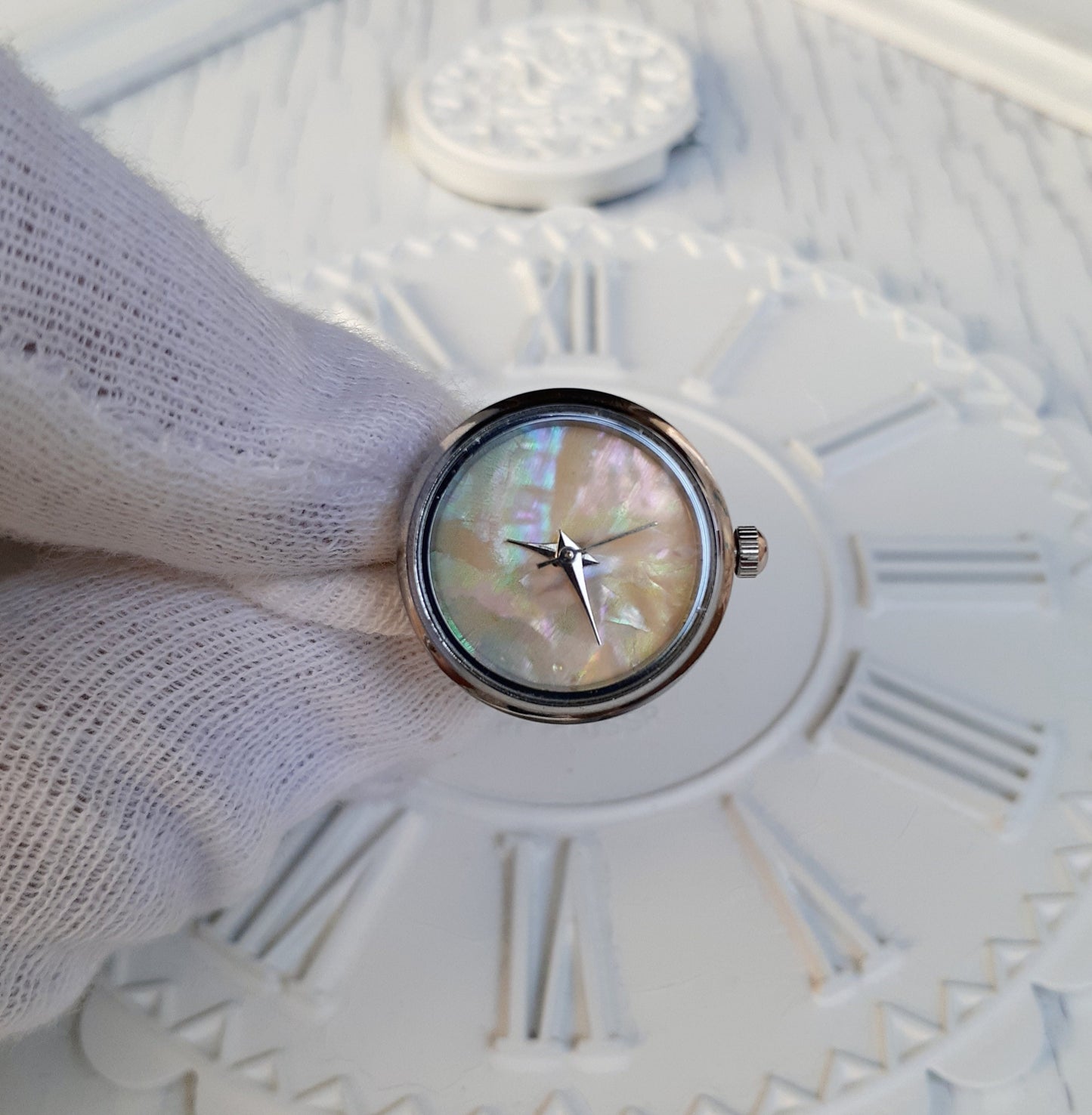 Stone watch, Pearl watch, Silver ring watch , Silver plated Ring, Pearl ring watch,