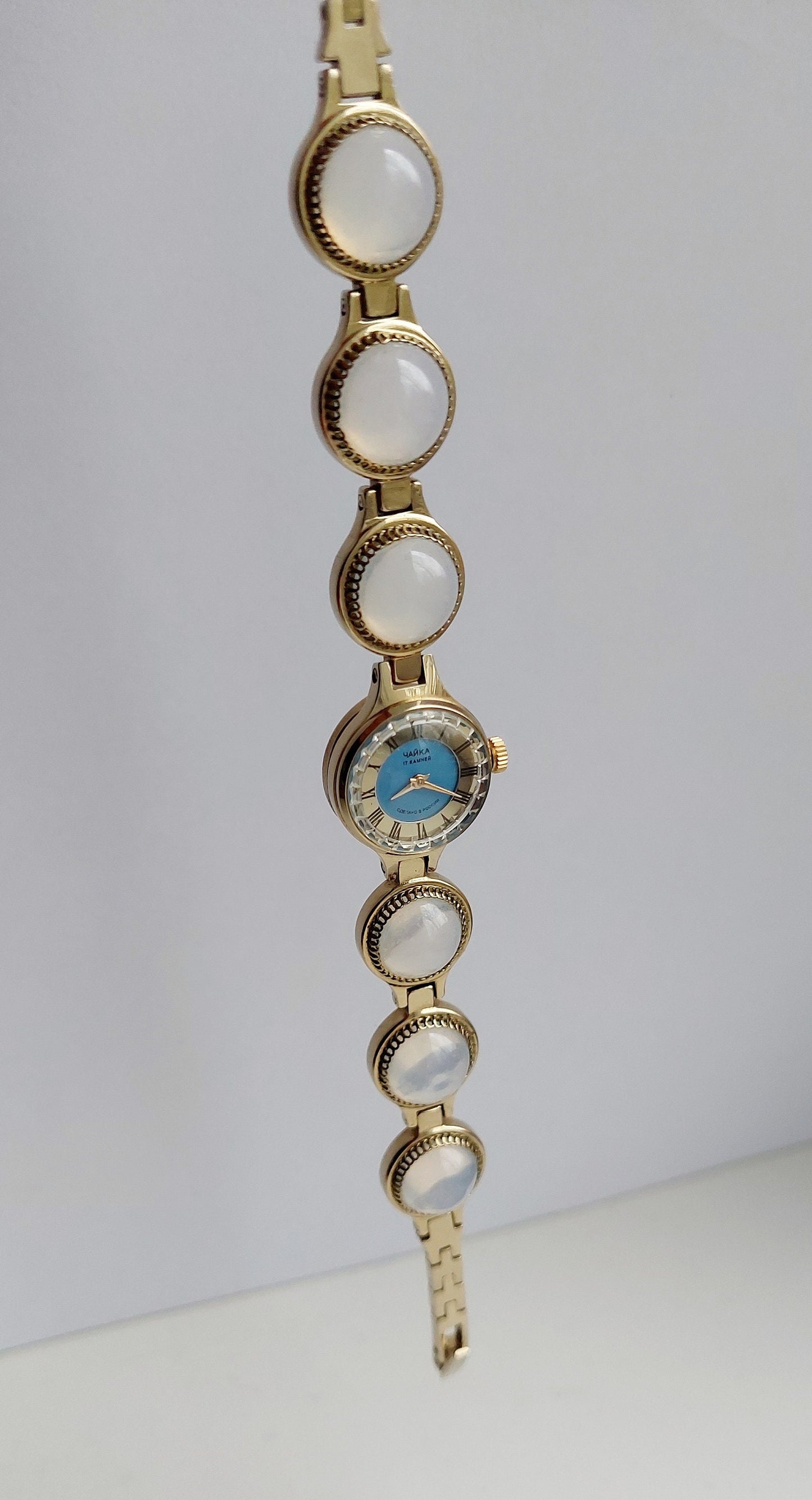 Soviet watch "Chaika" with moonstone , Vintage Watch ,Ukraine watch ,Womens watch ,gold watch , Mechanical watch, Christmas Gift WATCH