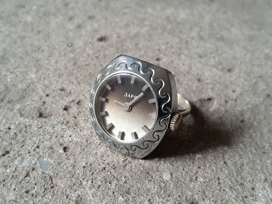 Silver Ring watch, Soviet watch ring, Vintage ring watch, finger ring watch, Ukraine watch , Mechanical watch