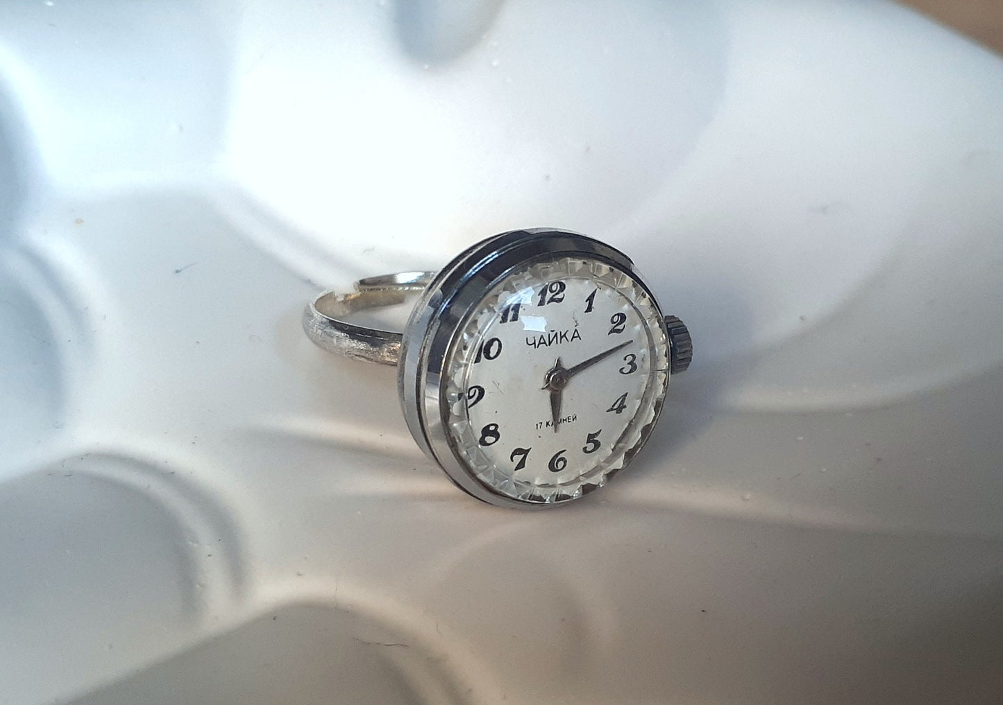 Watch ring "Chaika" ,Soviet watch ,Sterling Silver Ring watch