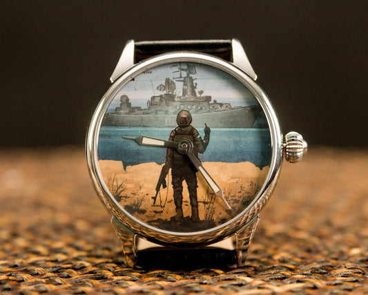 Soviet watch "Molnija"-"Ukraine war ship go f*** yourself", русский корабль иди нах**, military watch